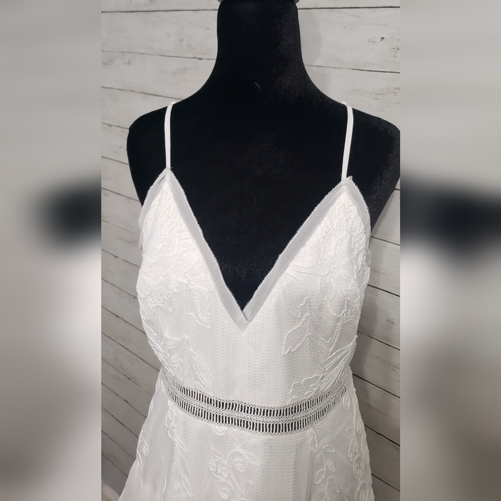 Adrian Mattox White Dress Sz6 Adjustable Thin Straps Ruffle Lace Wedding Cruise - Picture 10 of 12